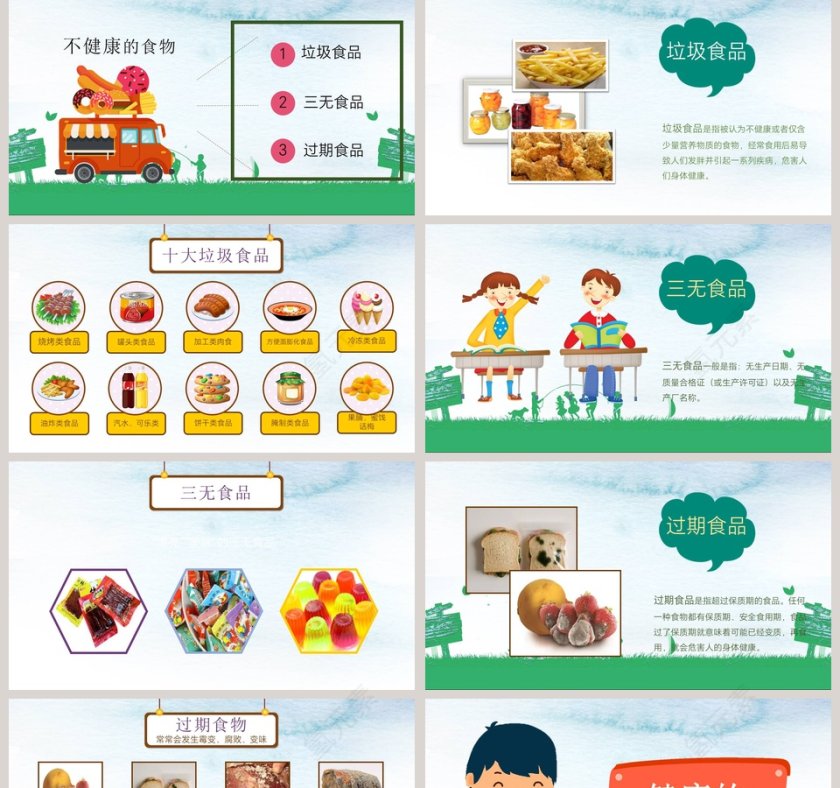 清新卡通小学生食品安全教育主题班会课件模板第2张