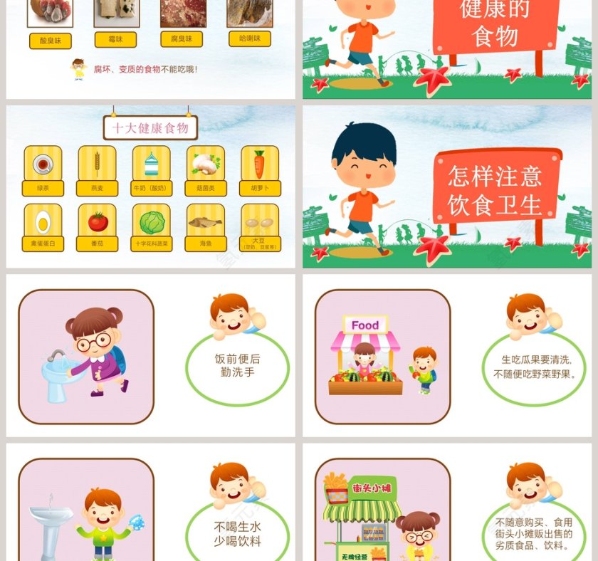 清新卡通小学生食品安全教育主题班会课件模板第3张
