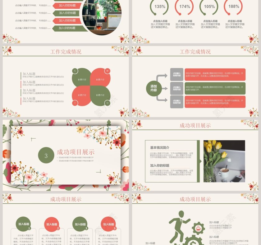 清新水彩花卉年度工作总结汇报PPT第3张