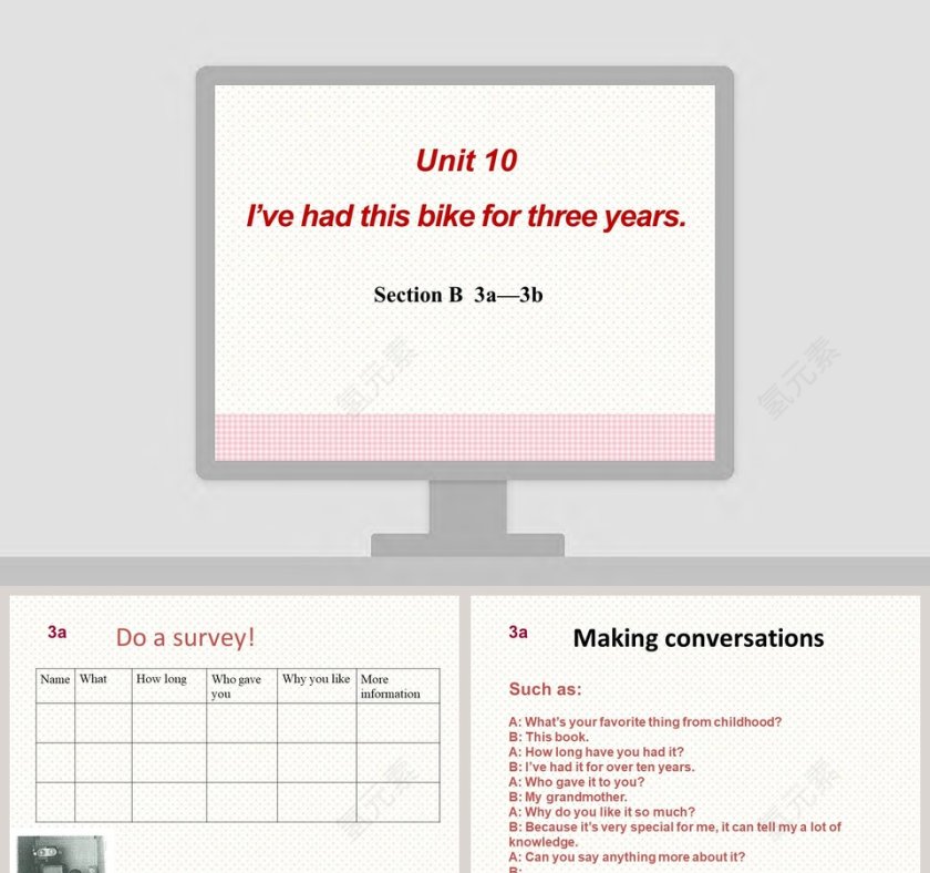 Unit 10 Ive had this bike for three years Section B 3a 3b PPT模板第1张