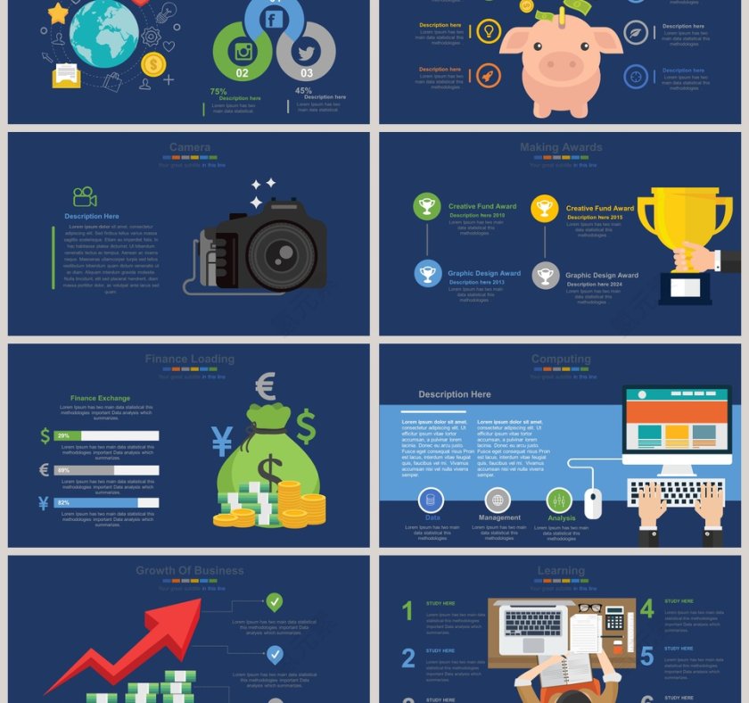 教育金融互联网可视化图表集PPT模板第3张