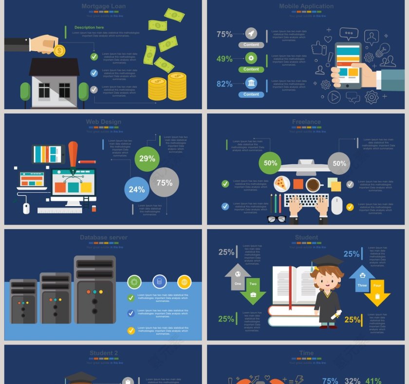 教育金融互联网可视化图表集PPT模板第5张