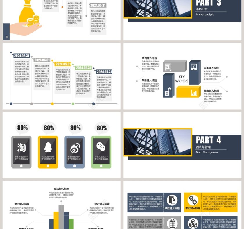 黄色简约大气完整框架商业计划书第3张