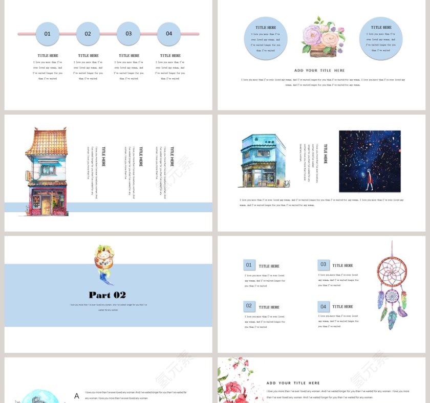 蓝色简约清新日系工作总结ppt模板第2张