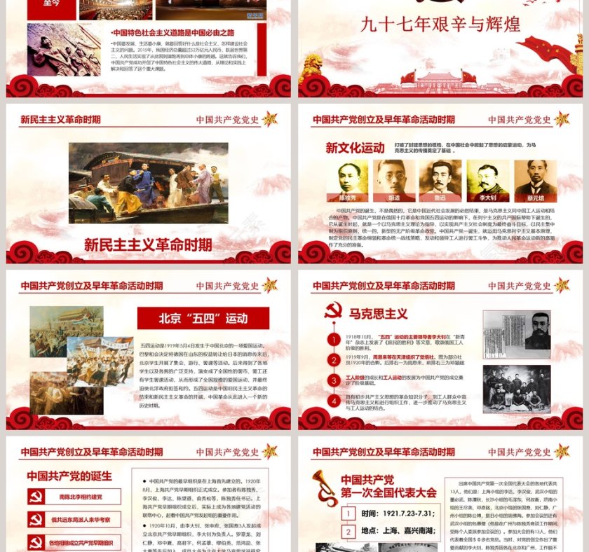 红色中共党史光辉的历程ppt模板第3张