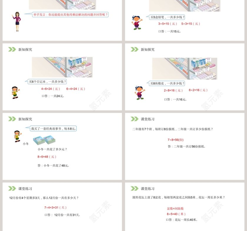 人教版小学数学二年级上册PPT模板大全第3张
