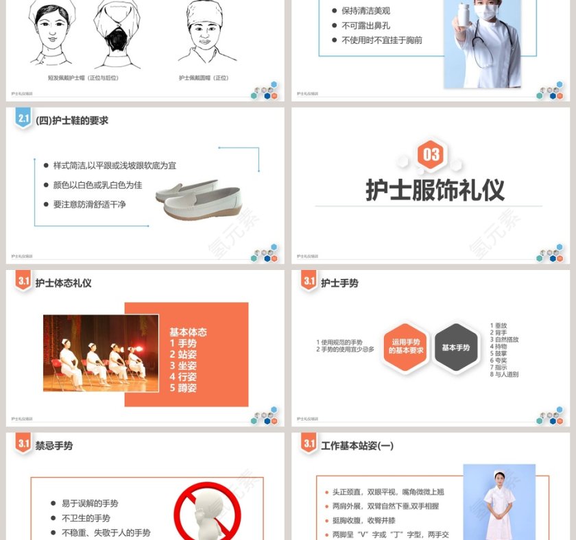 框架完整真实定制护士礼仪培训PPT模板护士护理礼仪PPT 第6张