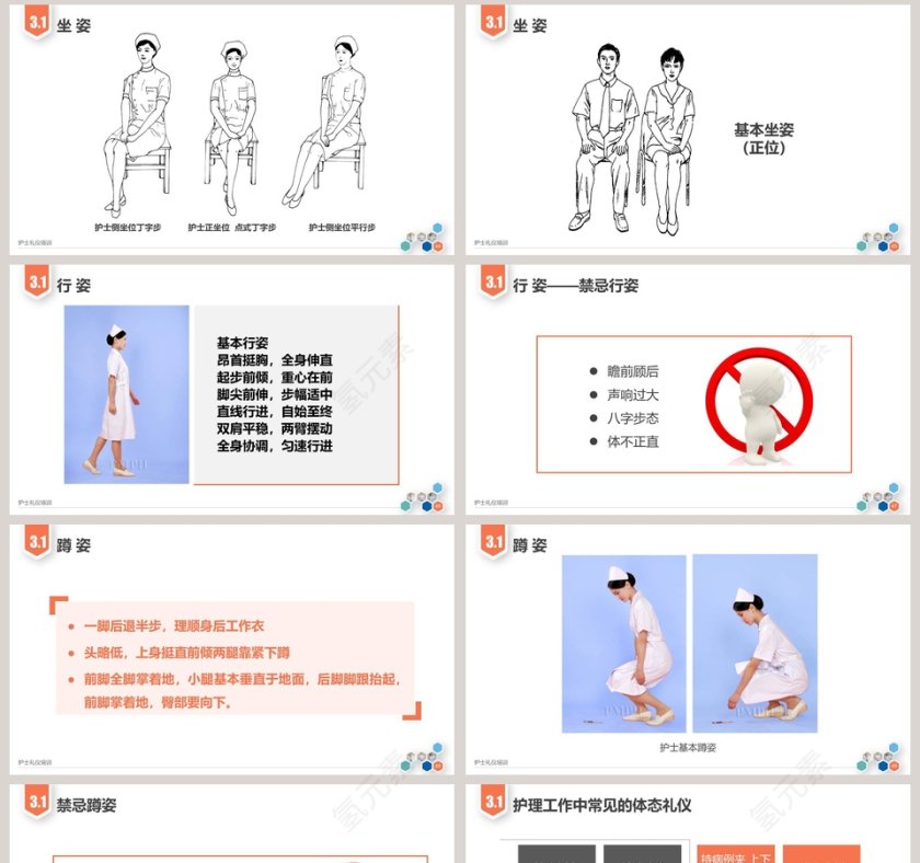 框架完整真实定制护士礼仪培训PPT模板护士护理礼仪PPT 第8张