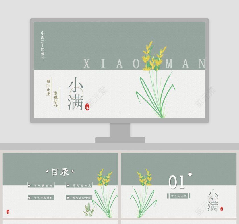 简约清新二十四节气小满PPT模板第1张