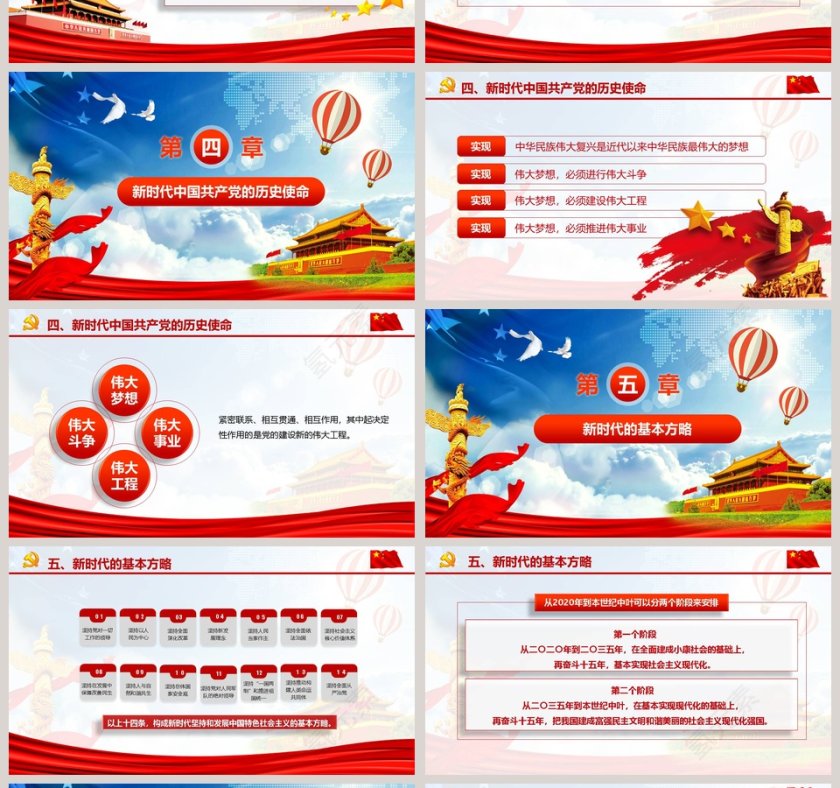 蓝色大气党十九大精神解读践行新思想拥抱新时代新征程党政党课PPT模板第4张