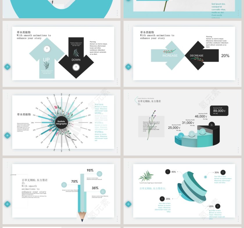 小清新森系植物纪主题商务PPT第4张