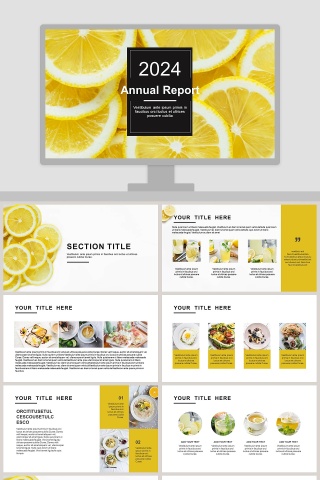 柠檬水果风格PPT模板  