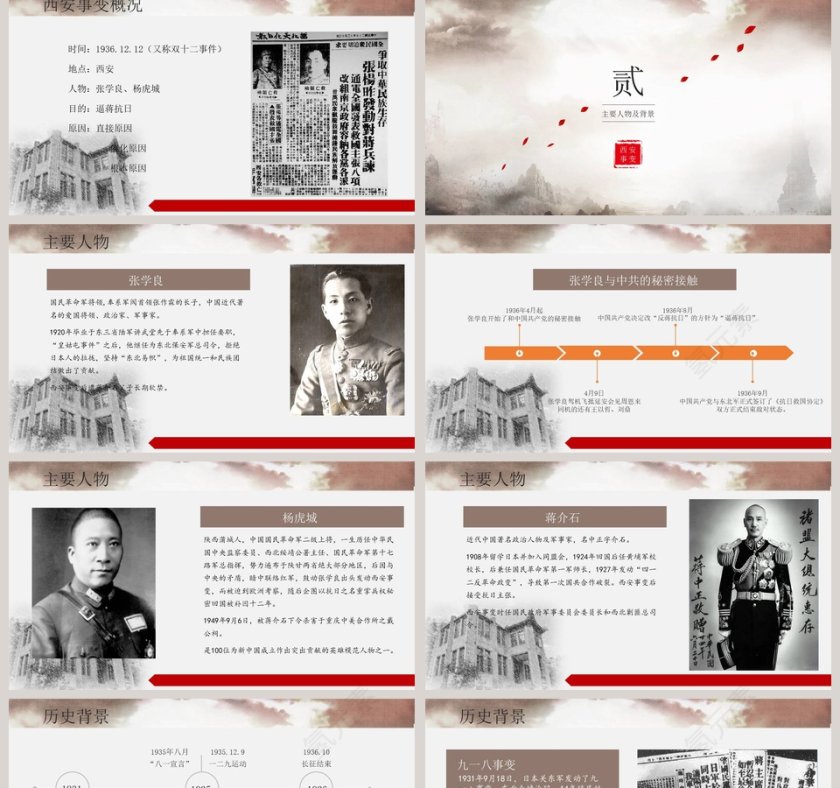 水墨画风西安事变介绍PPT模板第2张
