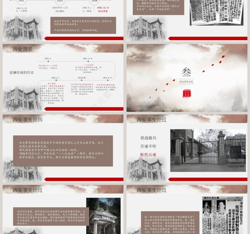 水墨画风西安事变介绍PPT模板第3张