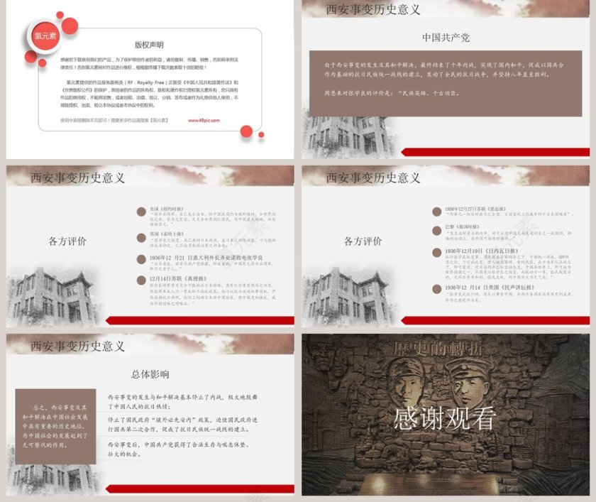 水墨画风西安事变介绍PPT模板第5张