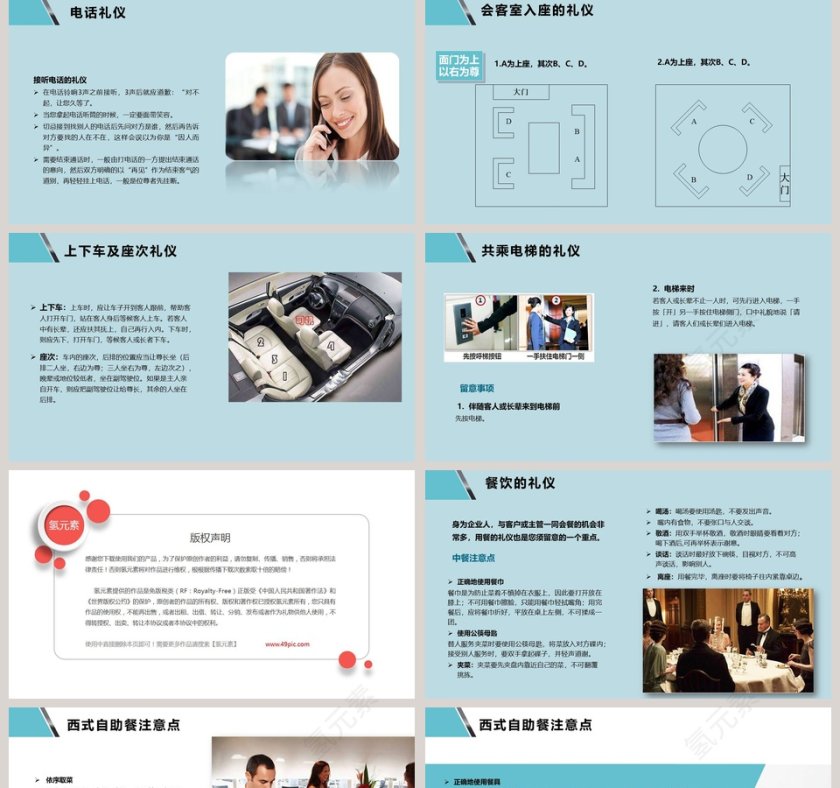 蓝色简约大气人物背景商务礼仪培训PPT模板第5张