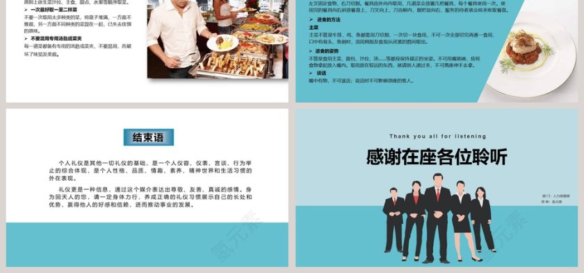 蓝色简约大气人物背景商务礼仪培训PPT模板第6张