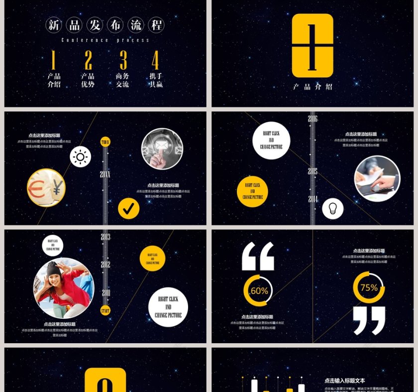 高端大气星空新品发布会PPT模板第2张