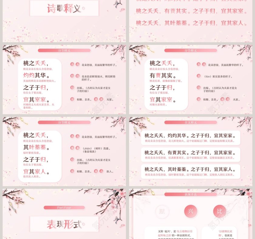 桃之夭夭灼灼其华教师说课PPT模板第3张