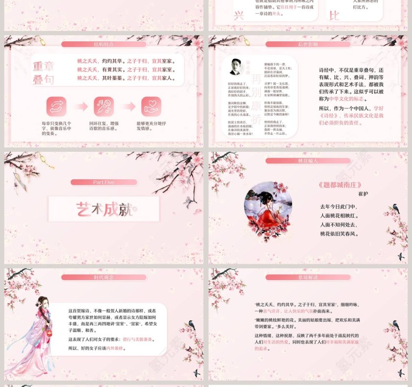 桃之夭夭灼灼其华教师说课PPT模板第4张