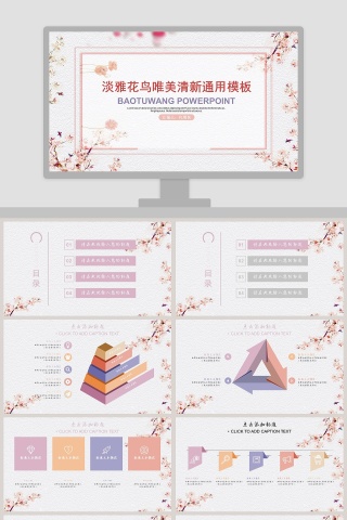 淡雅花鸟唯美清新通用模板PPT