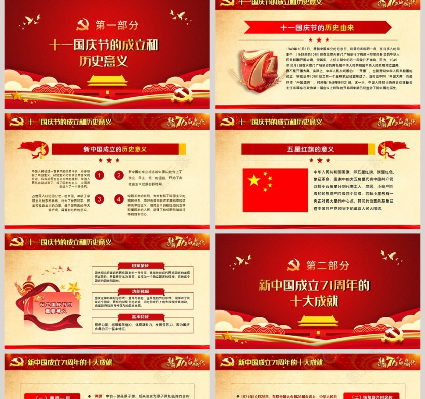 红色大气热烈庆祝新中国成立71周年专题党课PPT模板第2张