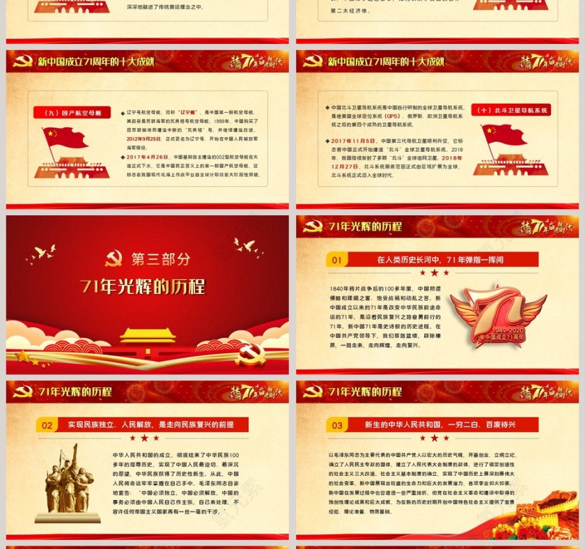 红色大气热烈庆祝新中国成立71周年专题党课PPT模板第4张