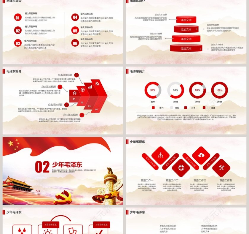 纪念伟大毛泽东同志诞辰125周年PPT模板  第2张