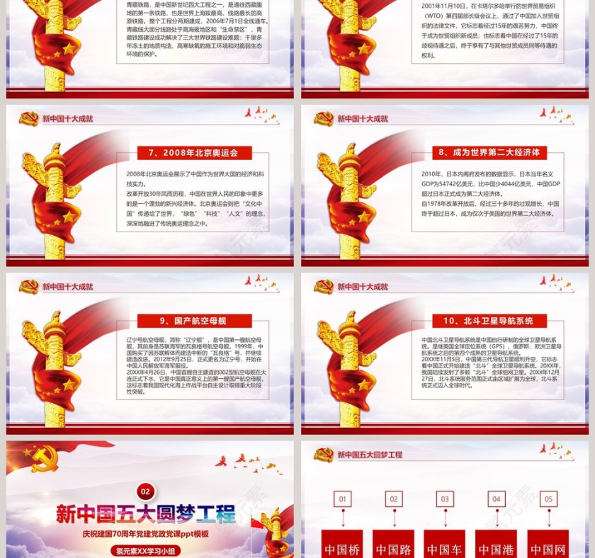 庆祝建国70周年党建党政党课ppt模板第3张