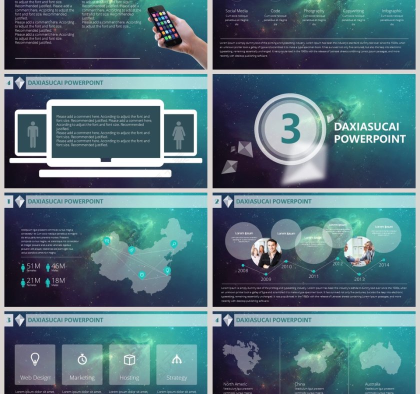 简约大气炫酷宇宙星空科技PPT模板第3张