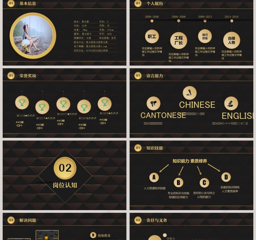 时尚大气风格黑色创意竞聘简历PPT第2张