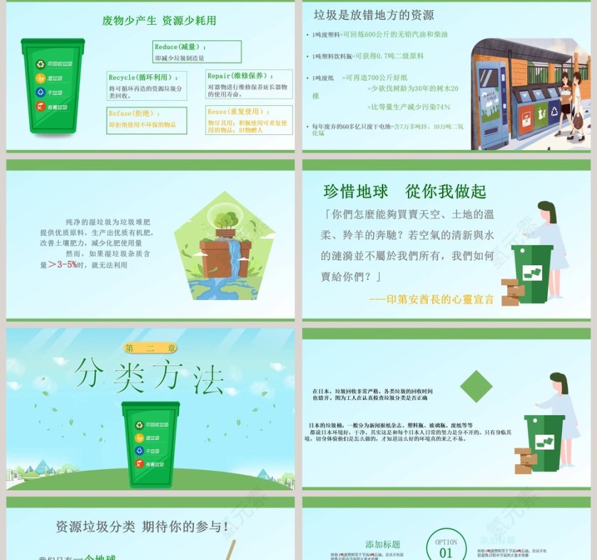 简约绿色小清新垃圾分类从我做起PPT模板第2张