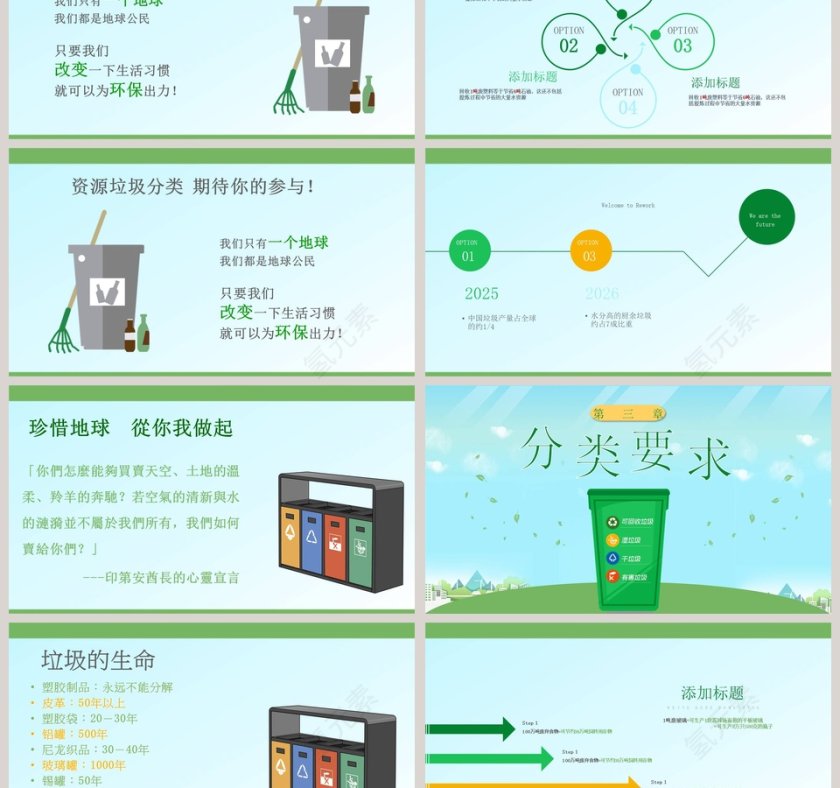 简约绿色小清新垃圾分类从我做起PPT模板第3张