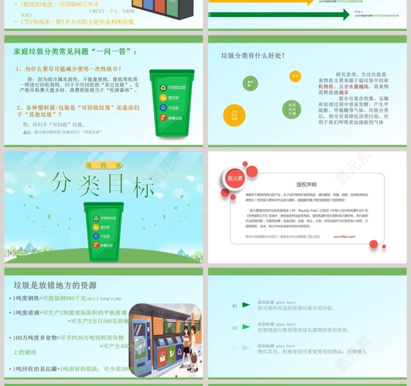 简约绿色小清新垃圾分类从我做起PPT模板第4张