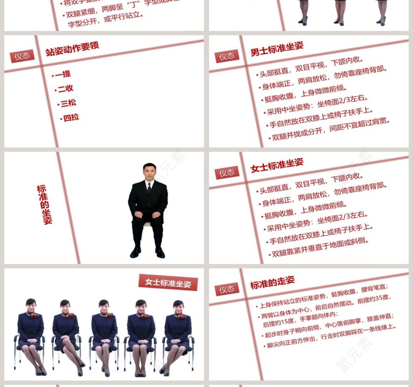 红色简约大气风格商务礼仪培训PPT第4张