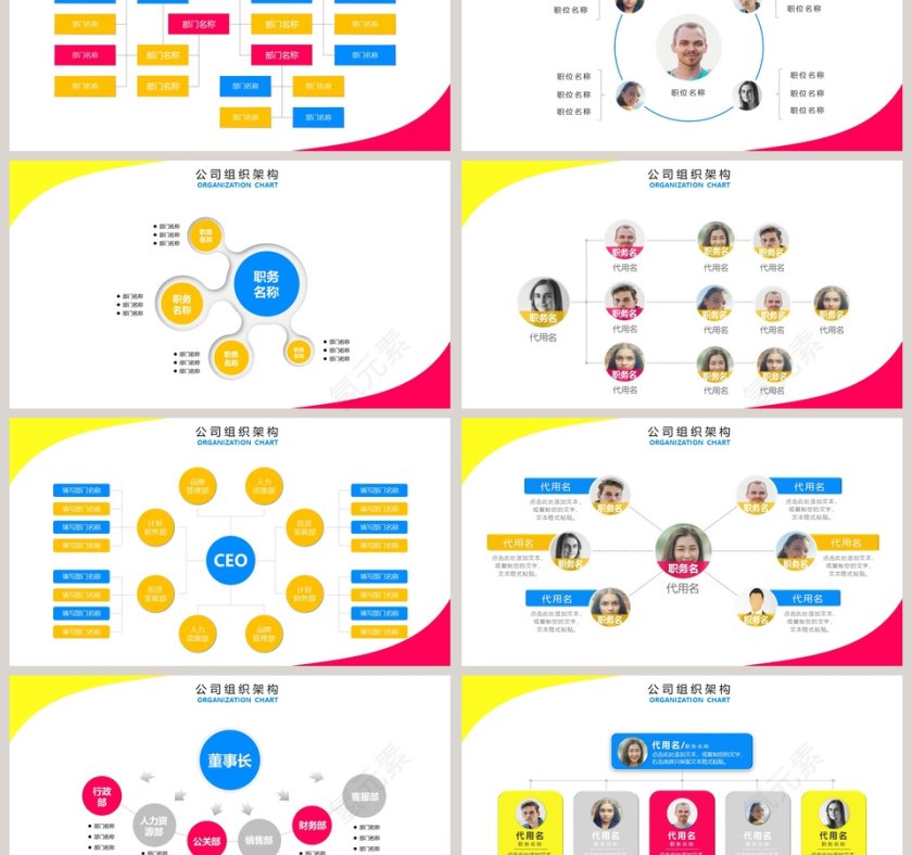 简约清新公司企业组织架构图PPT模板第3张