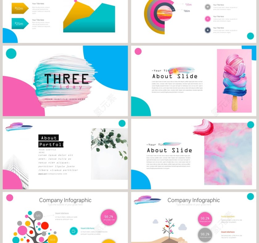 创意水彩泼墨年终工作总结PPT第3张