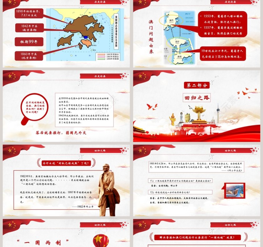 庆祝香港澳门回归祖国党政党课党建PPT模板第2张