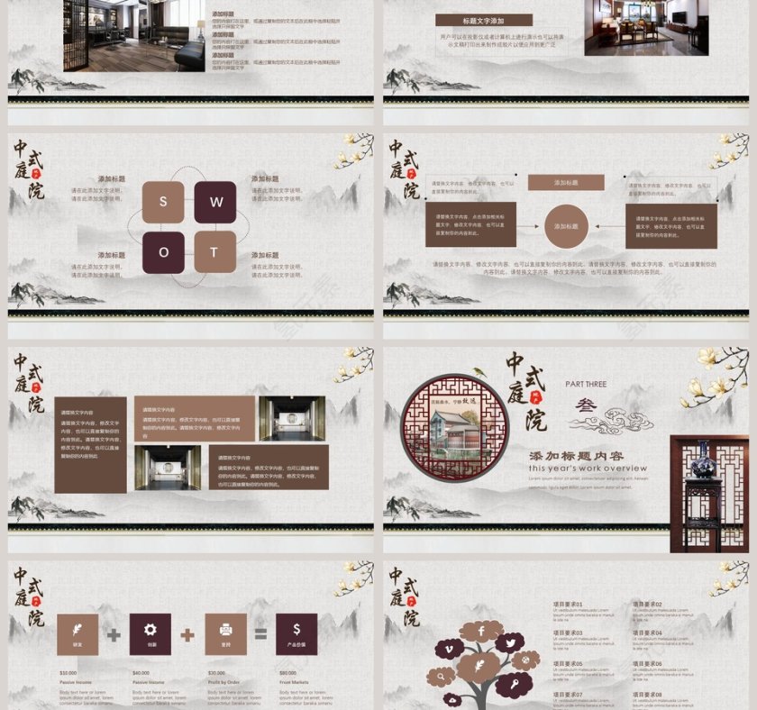 中式庭院总结汇报PPT模板第3张