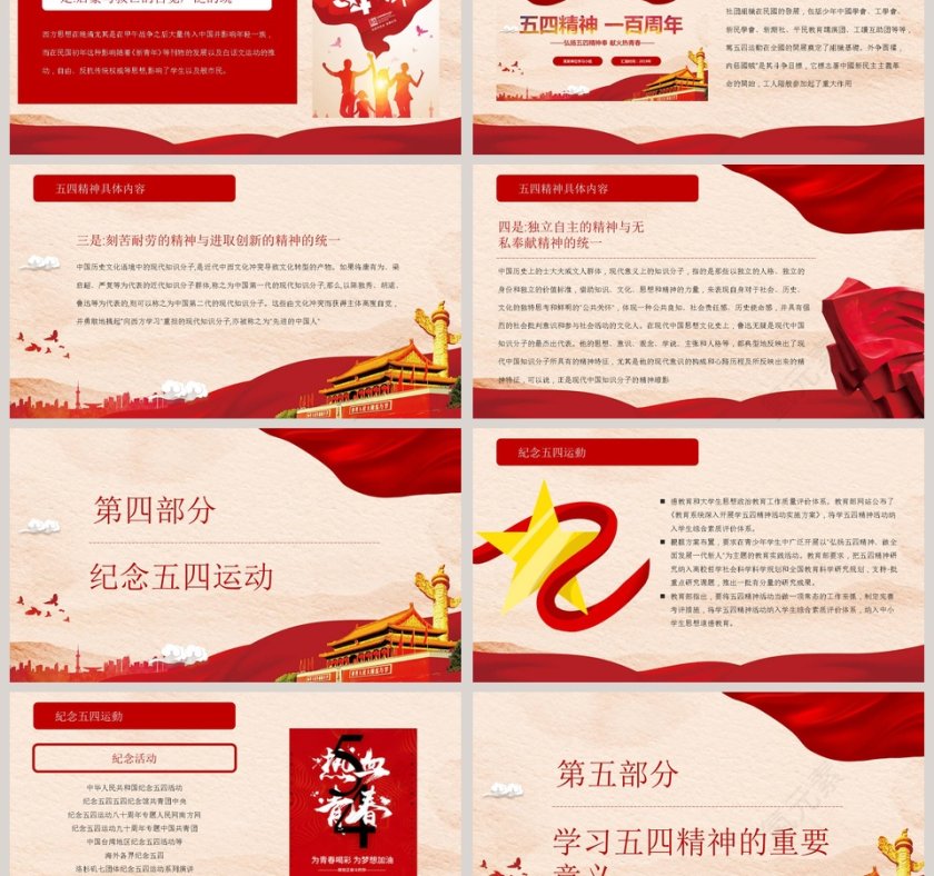 弘扬五四精神庆祝五四青年节一百周年PPT模板第3张