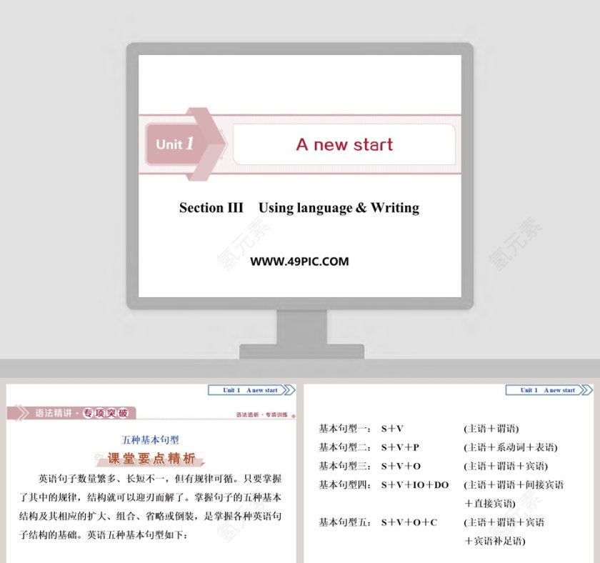 教育培训PPT模板：SectionUsing language Writing技巧第1张