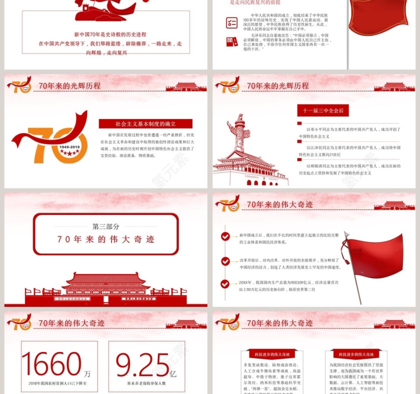 简约中国风庆祝新中国成立七十周年PPT模板第3张