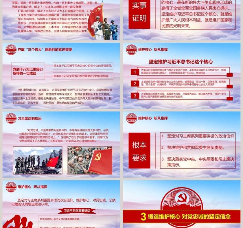 维护核心对党忠诚听党指挥PPT模板第3张