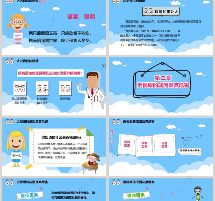 卡通背景风格爱眼护眼保护视力ppt模板第2张