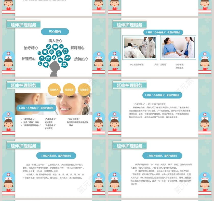 卡通背景风格医疗优质护理服务ppt模板第4张