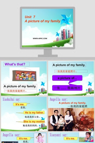 Unit 7A Picture of My Family PPT模板设计