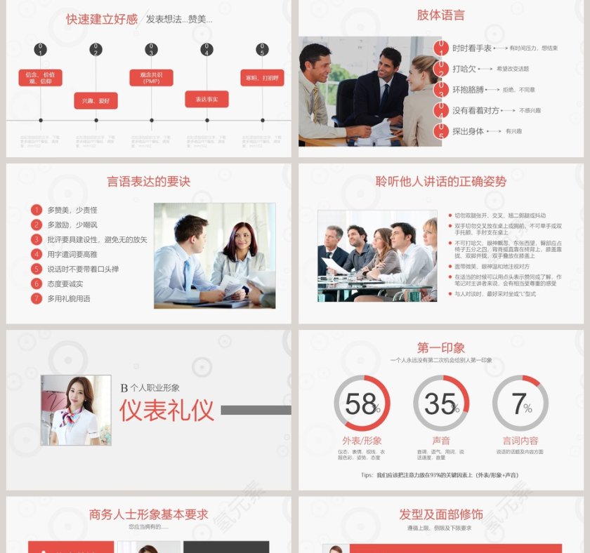红色简约大气商务风格商务礼仪培训PPT第5张