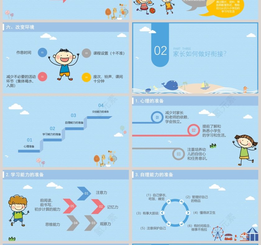 蓝色简约大气卡通风大班幼小衔接家装会ppt 第4张