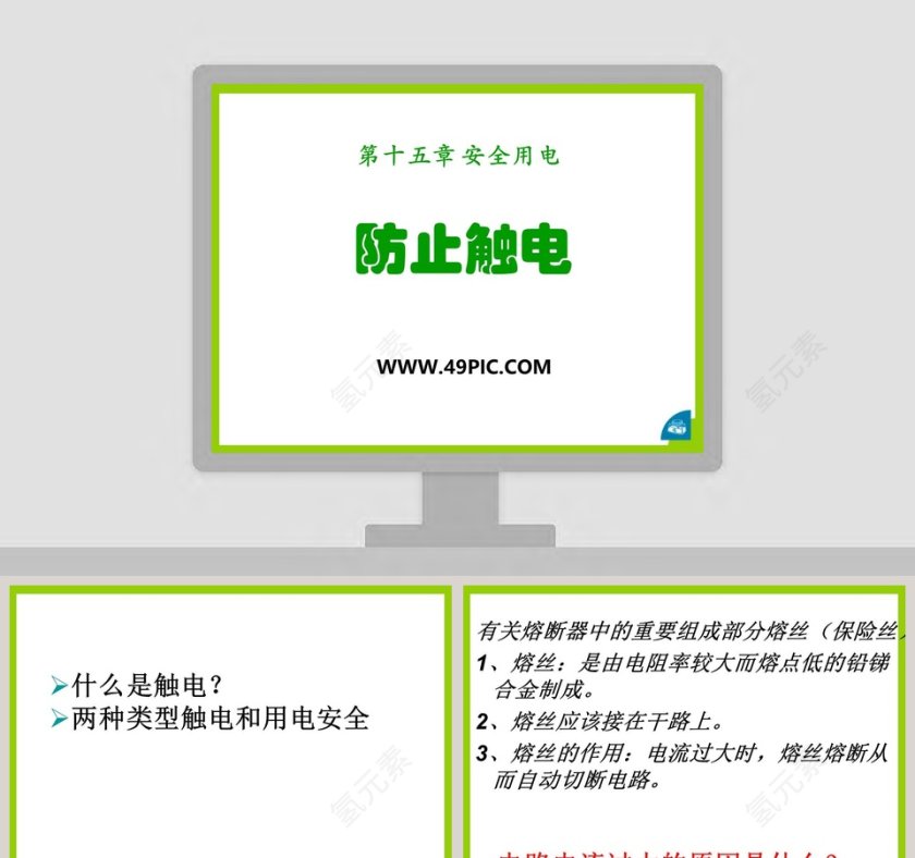 医护行业PPT模板：防止触电第十五章 安全用电教育内容第1张