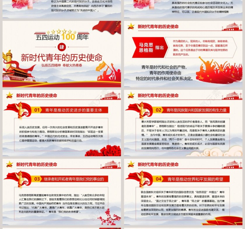 纪念五四运动庆祝五四青年节专题党课PPT模板第4张